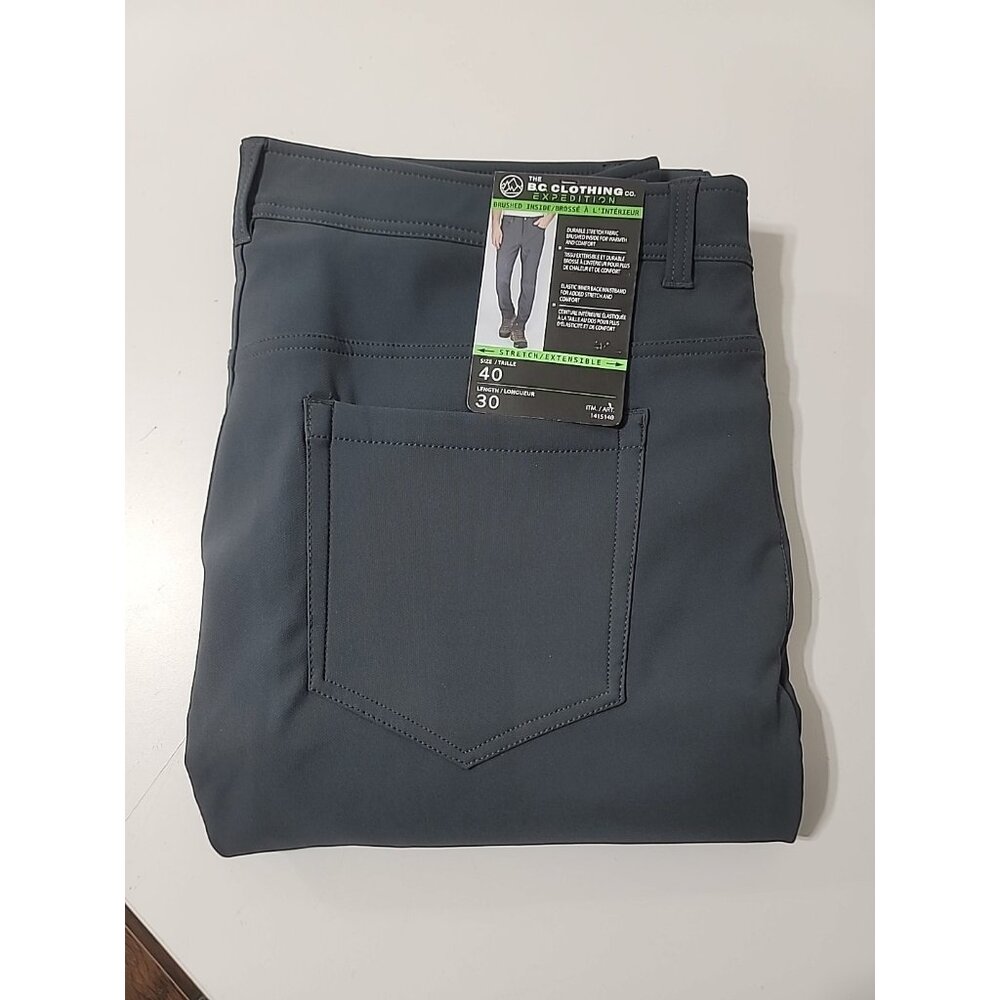 Men's B.C. CLOTHING Pants Expedition Stretch & Brushed Inside Gray Size 40 x 30